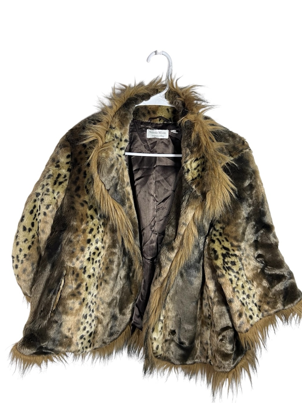 Venezia Milano Animal Print Faux Fur Jacket in Brown Tones Size XL
